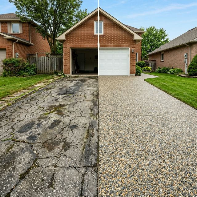 Before and after of a concrete driveway transformation in Cromer, Northern Beaches