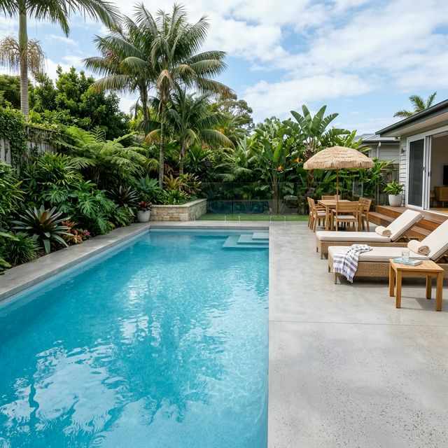 Honed concrete pool surround with non-slip finish in Manly