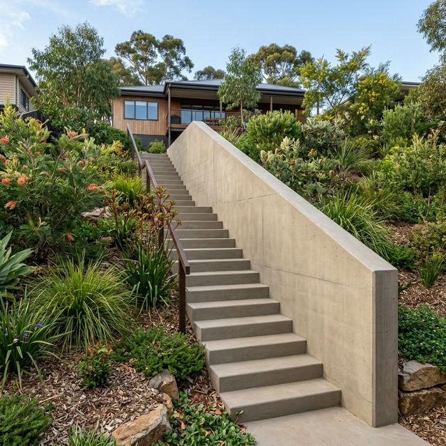 Structural concrete retaining wall with integrated stairs in Bilgola Plateau
